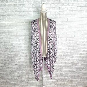 White House Black Market Purple Chevron Knit Shawl Fringe Tassels Size XS/S